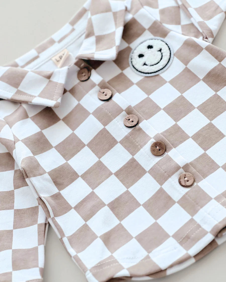 LPK Cotton Shacket - Smiley Checkered Latte - Atara & Co