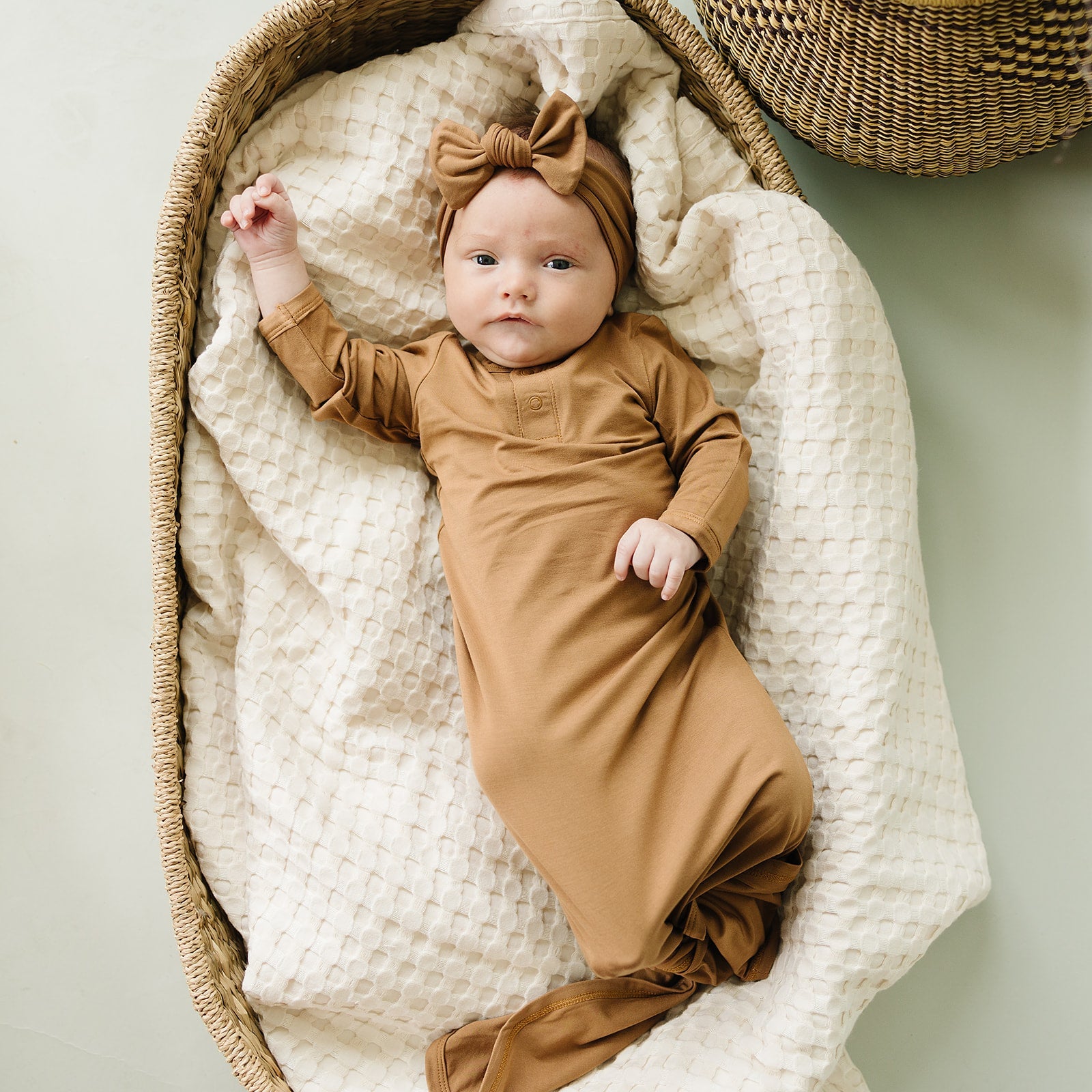 Mebie Baby Bamboo Knot Gown - Mustard - Atara & Co