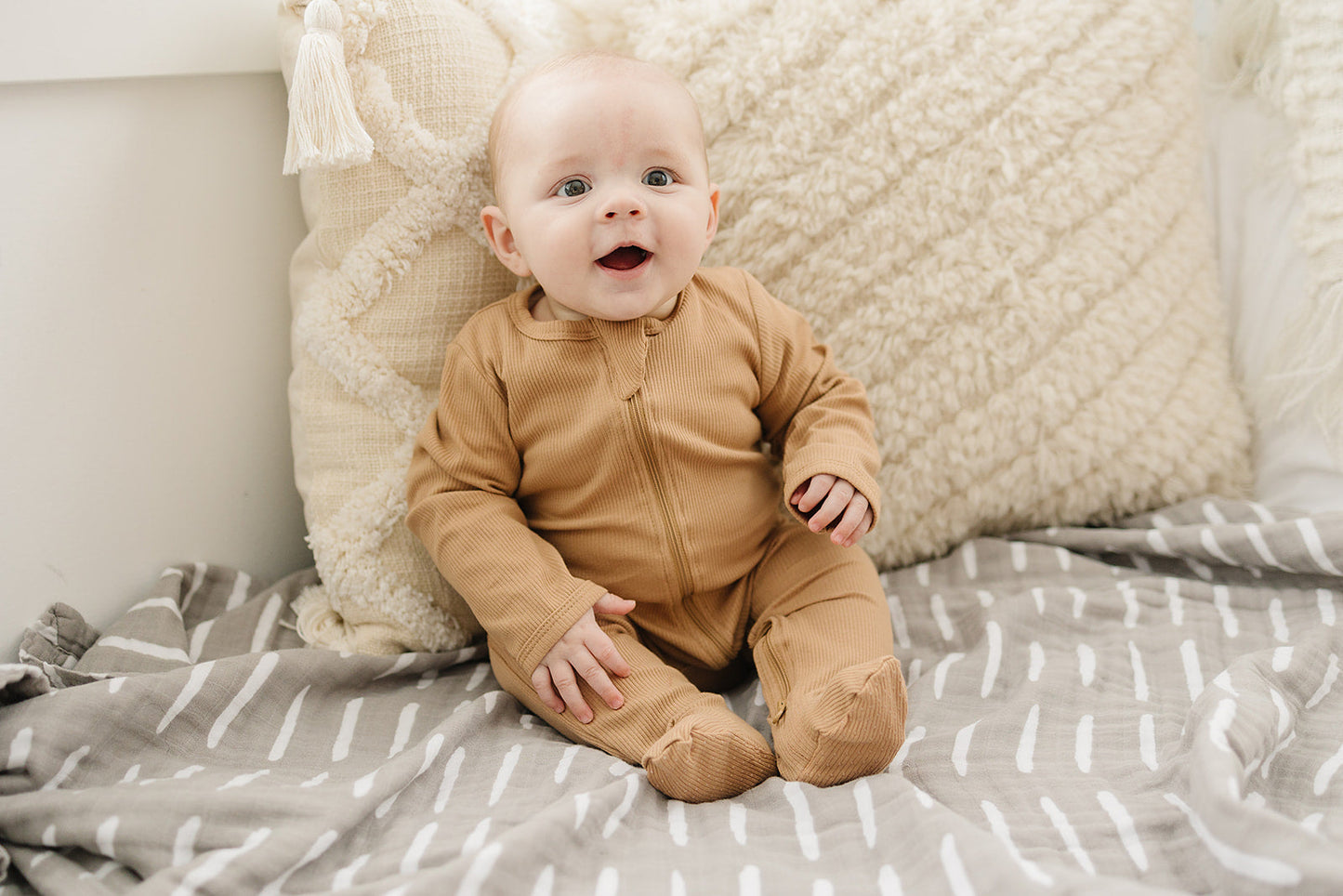 Mebie Baby Ribbed Romper - Cafe - Atara & Co