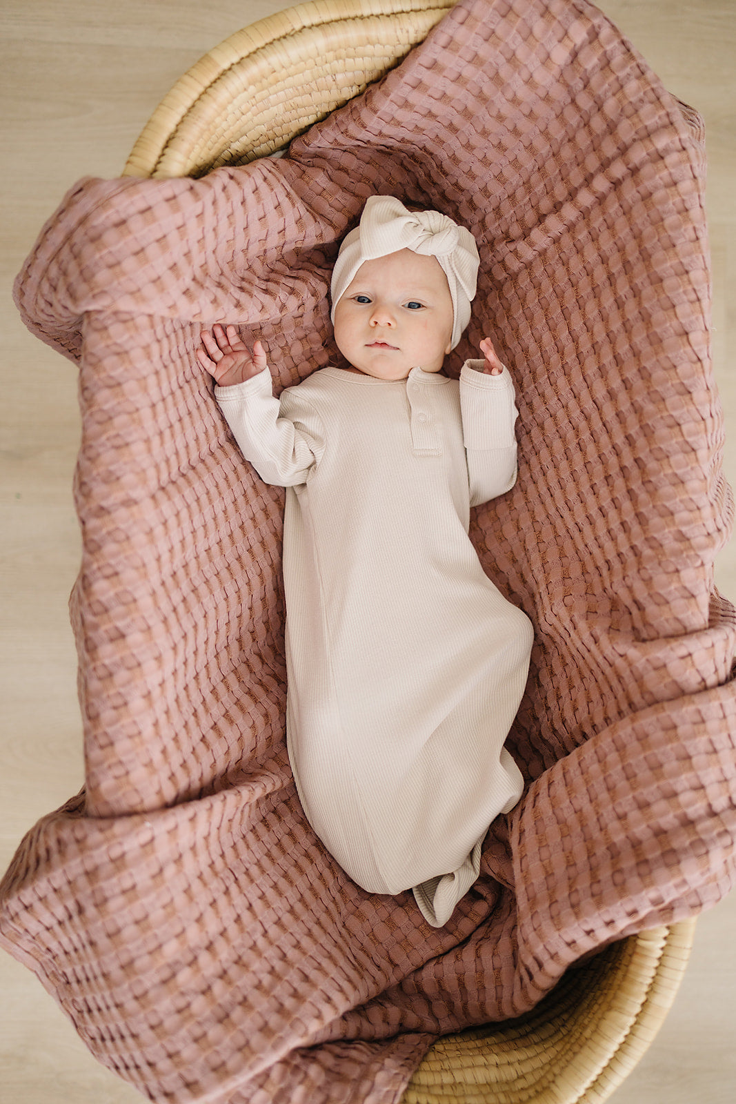 Mebie Baby Ribbed Knot Gown - Vanilla - Atara & Co