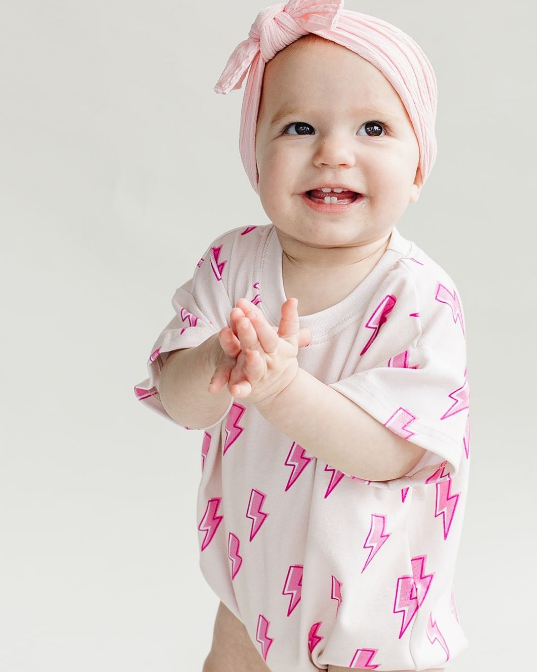 LPK Short Sleeve Bubble Romper - Pink Bolts - Atara & Co