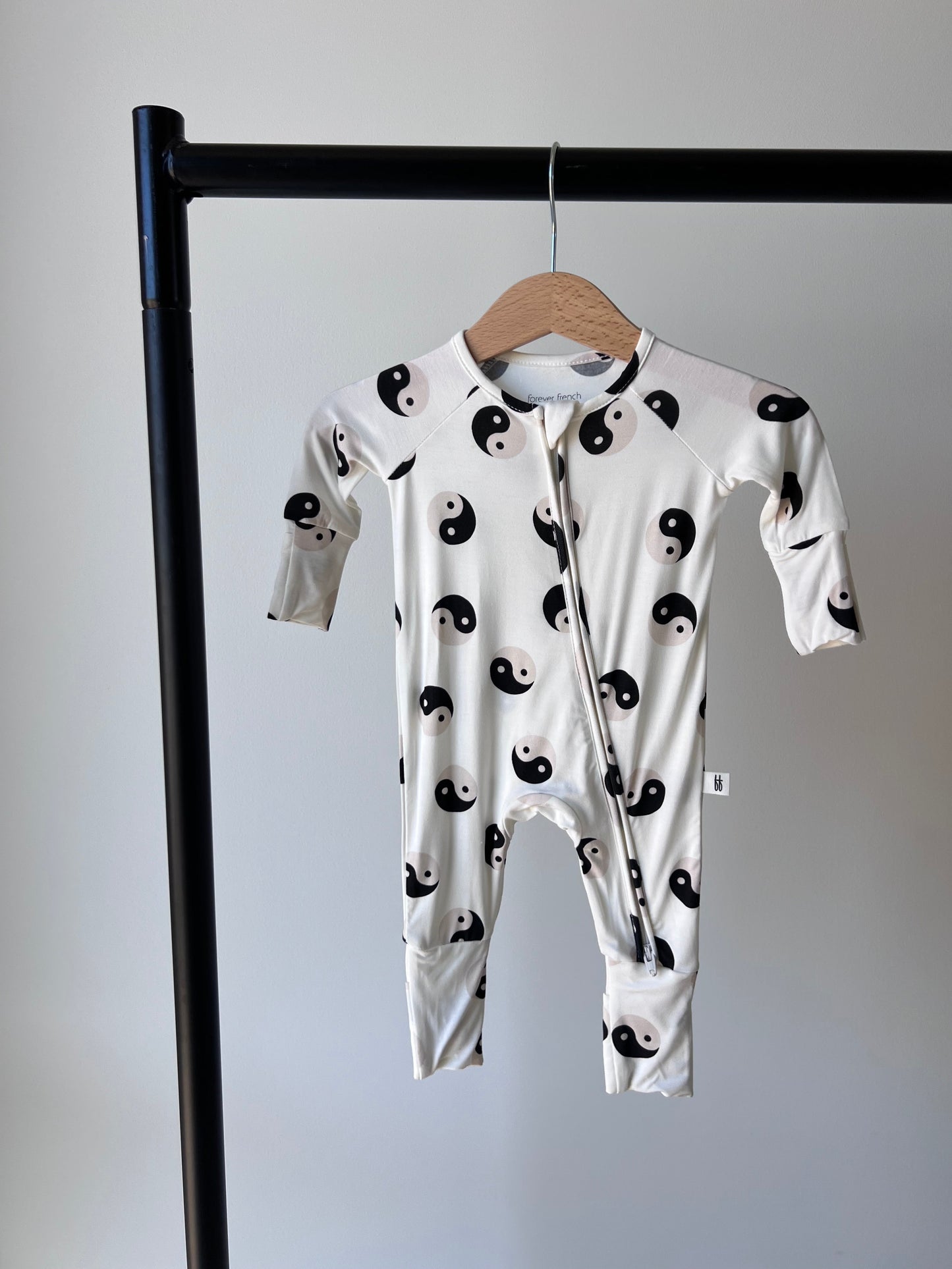 Forever French Bamboo Zip Romper - Black & White Yin Yang