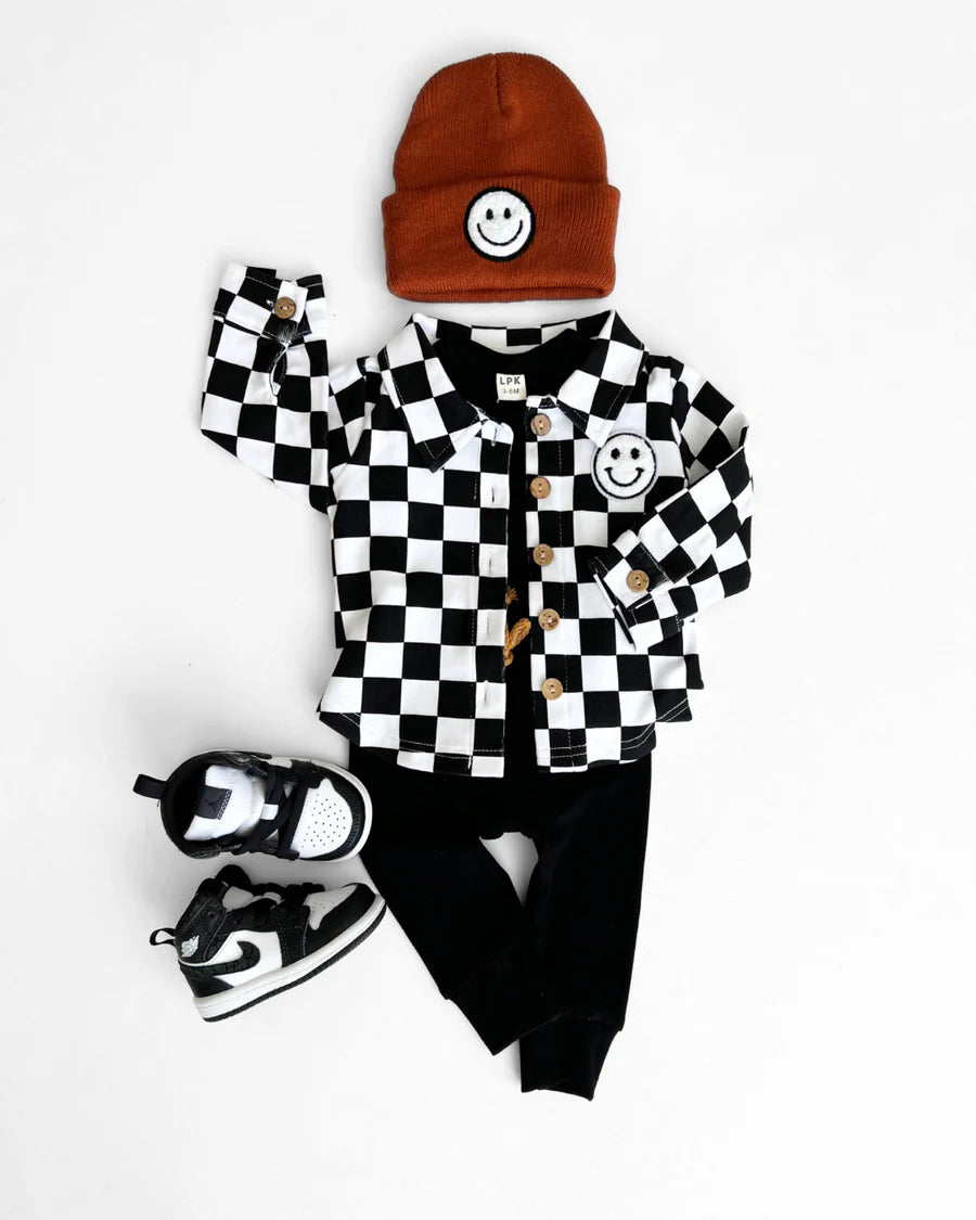 LPK Cotton Shacket - Smiley Checkered Black - Atara & Co