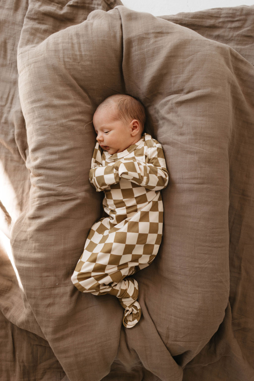 Forever French Knotted Gown - Olive Checkerboard