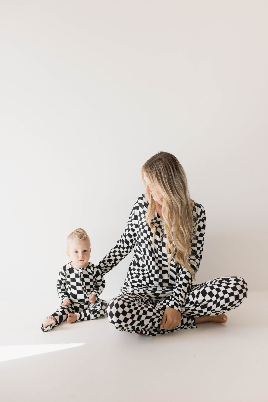 Forever French Bamboo Zip Romper - B&W Wavy Checkerboard