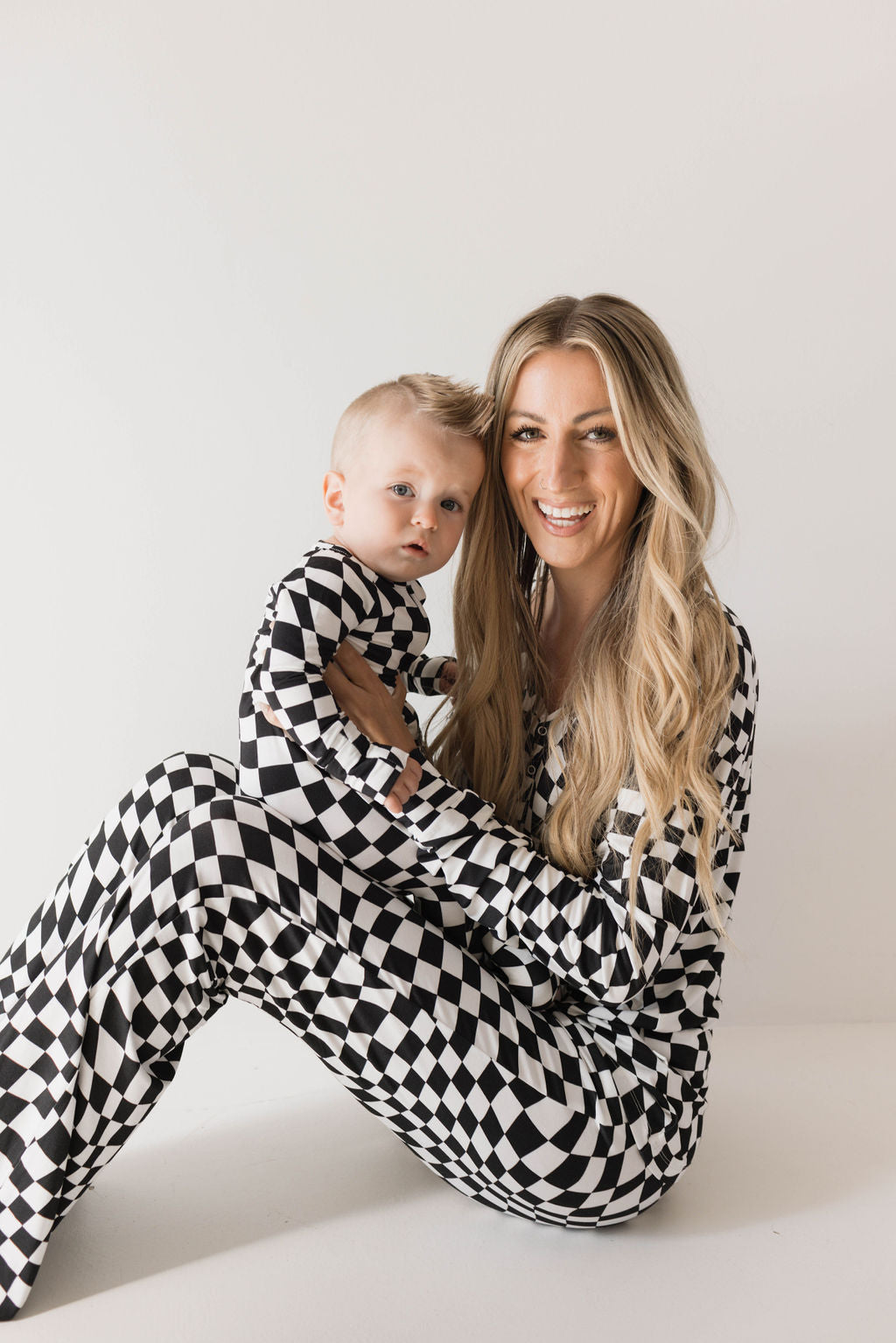 Forever French Bamboo Zip Romper - B&W Wavy Checkerboard