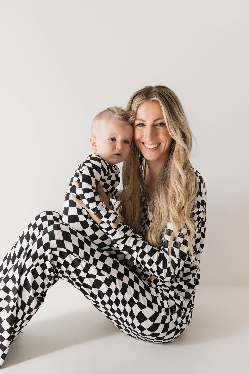 Forever French Bamboo Zip Romper - B&W Wavy Checkerboard