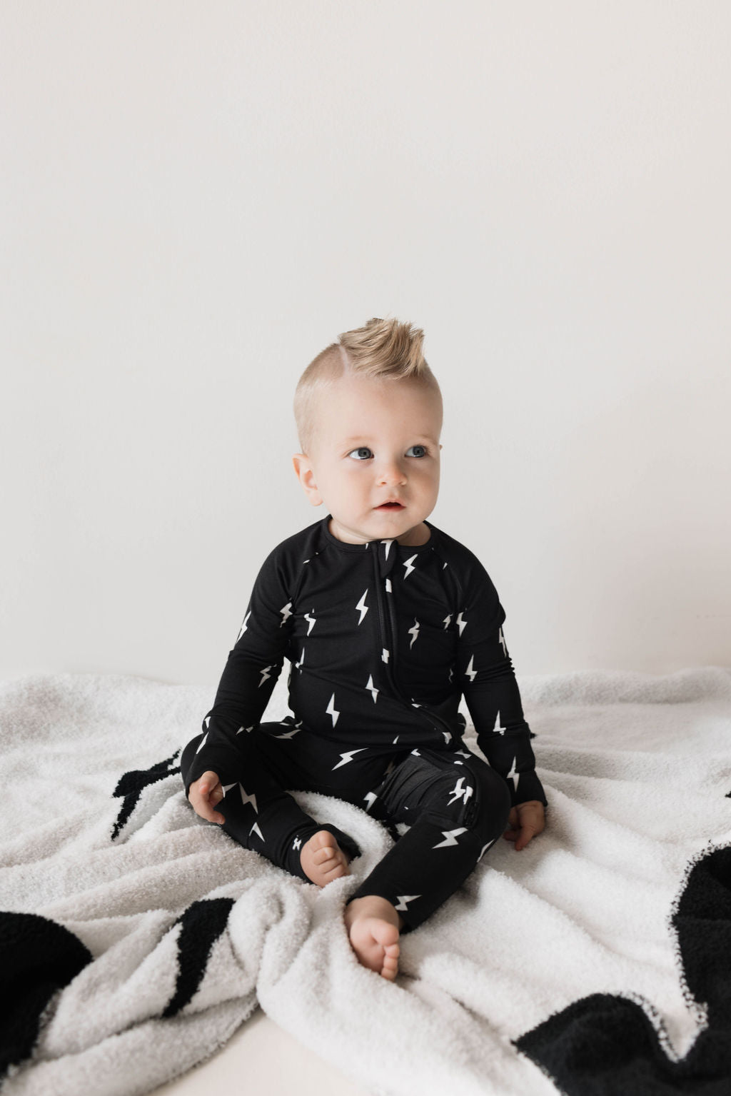 French Baby Bamboo Zip Romper - Midnight Lightning Bolt - Atara & Co