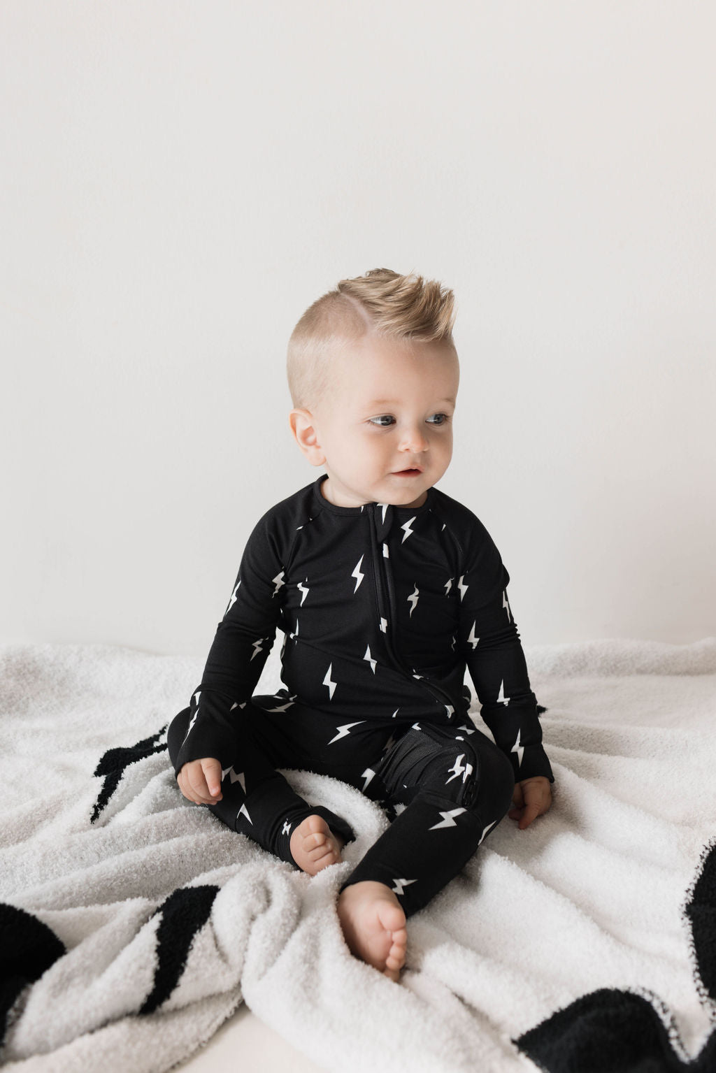 French Baby Bamboo Zip Romper - Midnight Lightning Bolt - Atara & Co