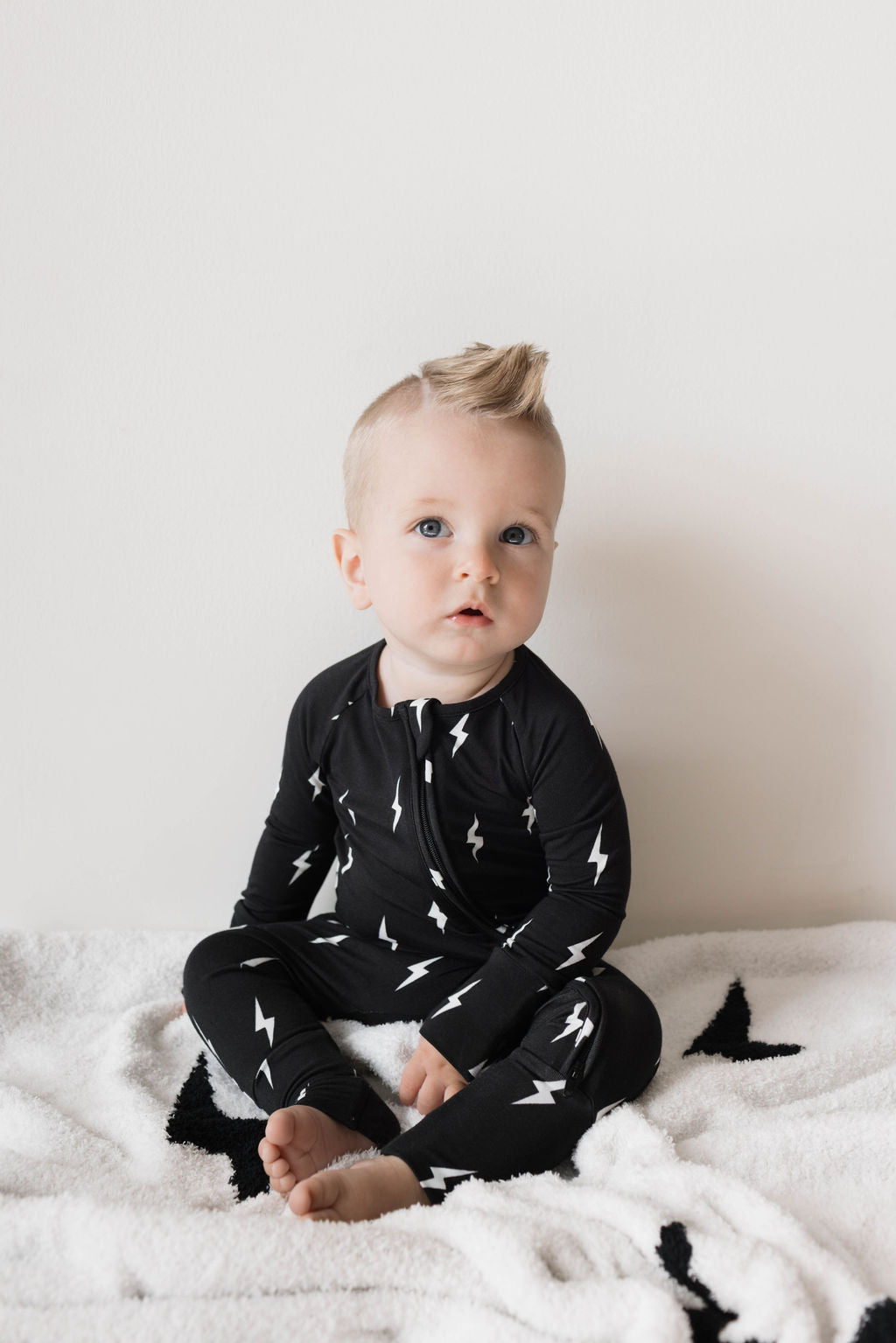 French Baby Bamboo Zip Romper - Midnight Lightning Bolt - Atara & Co