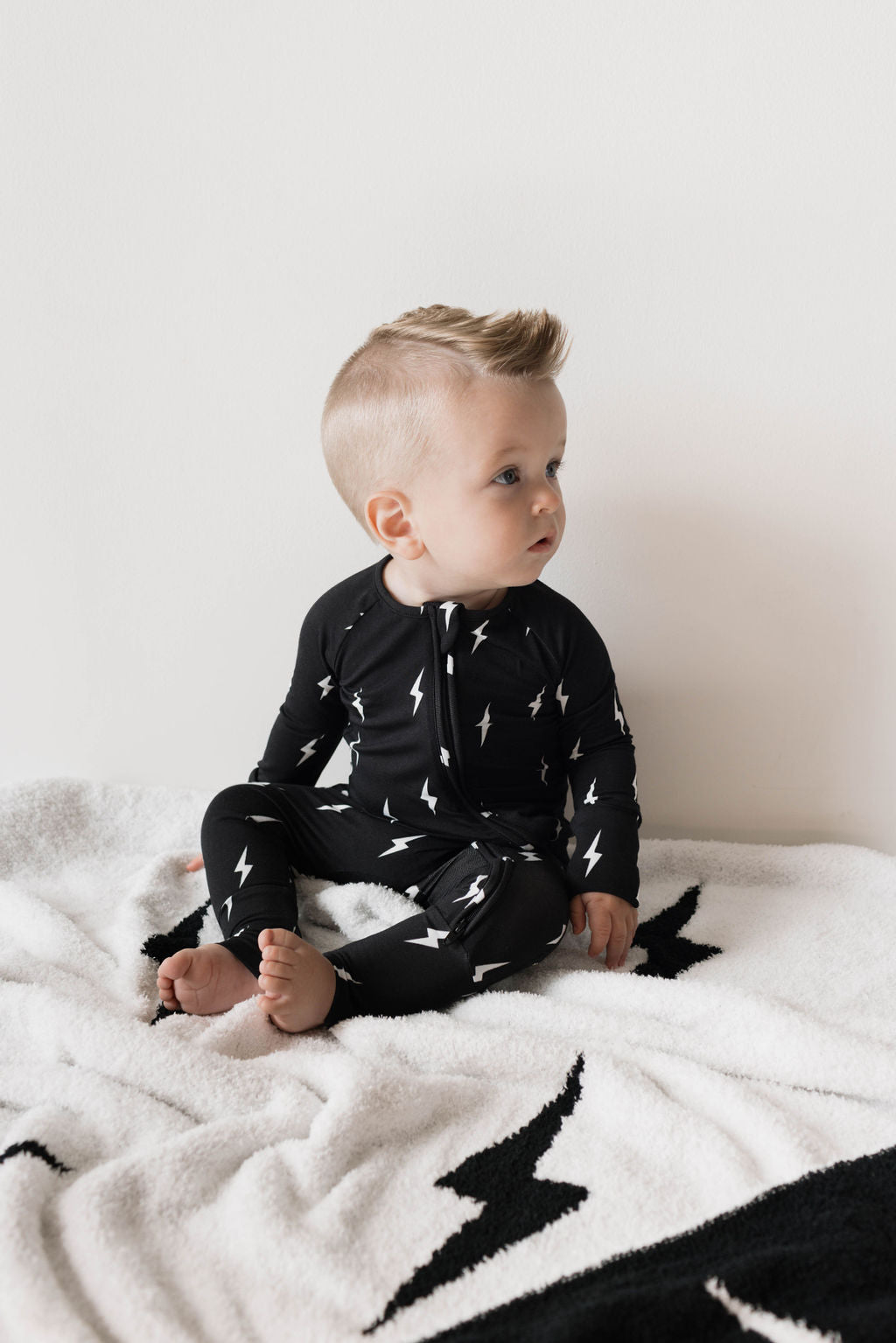 French Baby Bamboo Zip Romper - Midnight Lightning Bolt - Atara & Co