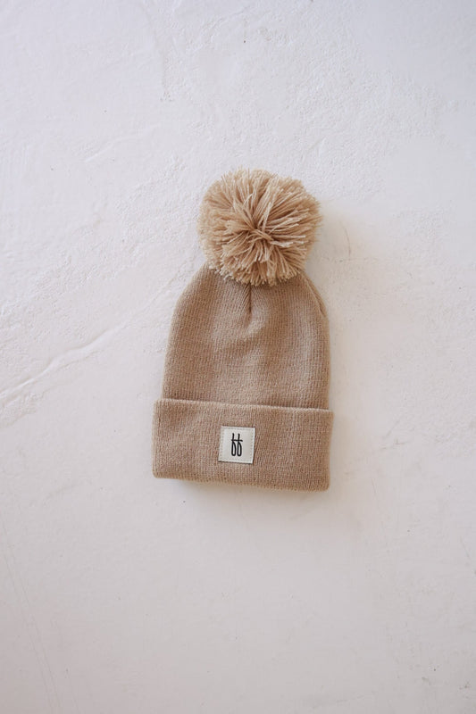 Forever French Knit Pom Top Beanie - Taupe