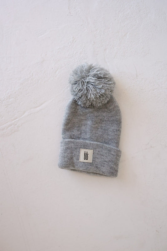 Forever French Knit Pom Top Beanie - Grey