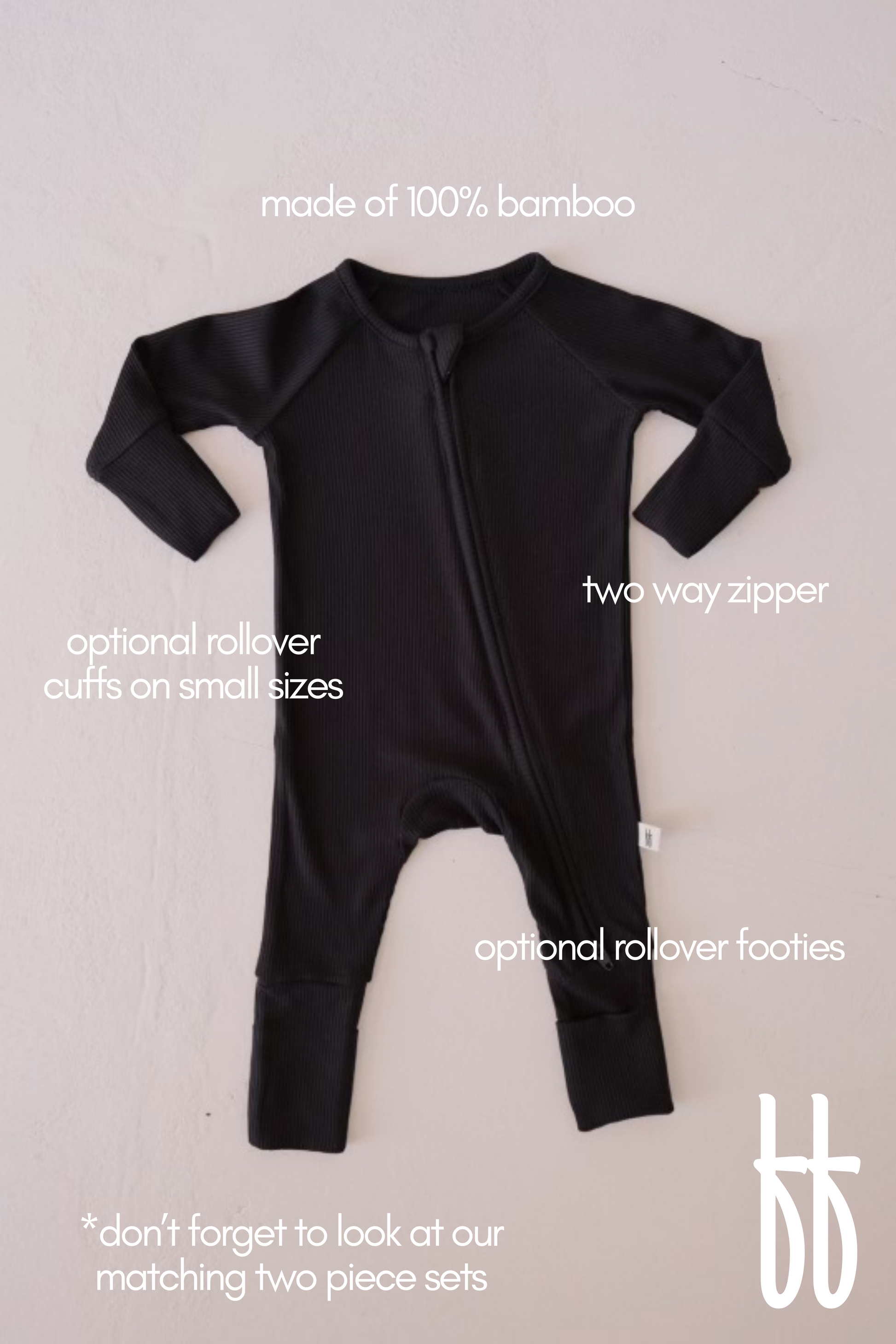 Forever French Bamboo Romper - Black Ribbed - Atara & Co