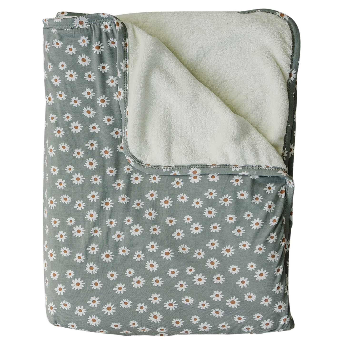 Mebie Baby Bamboo Fleece Quilt - Light Green Daisy - Atara & Co