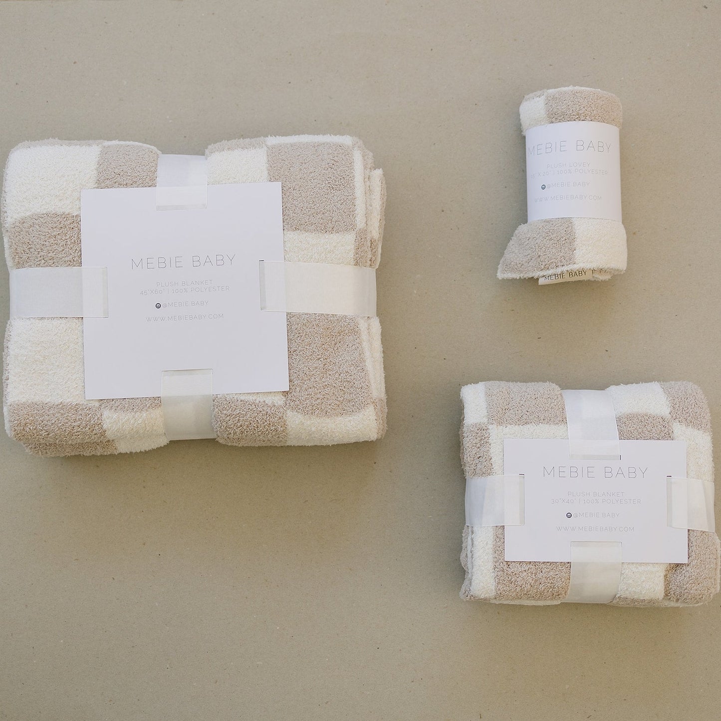 Mebie Baby Plush Blanket - Taupe Checkered - Atara & Co