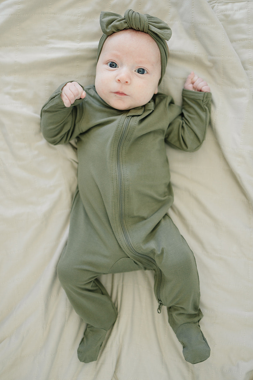 Mebie Baby Bamboo Romper - Olive - Atara & Co