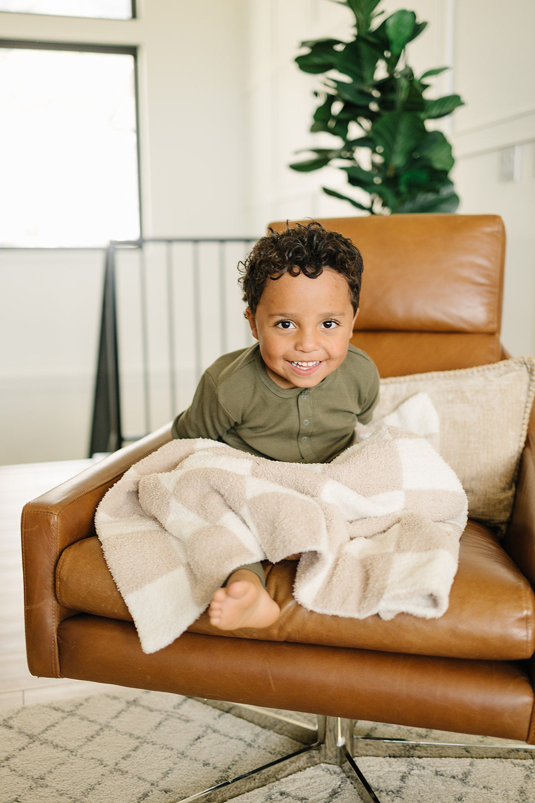 Mebie Baby Plush Blanket - Taupe Checkered - Atara & Co