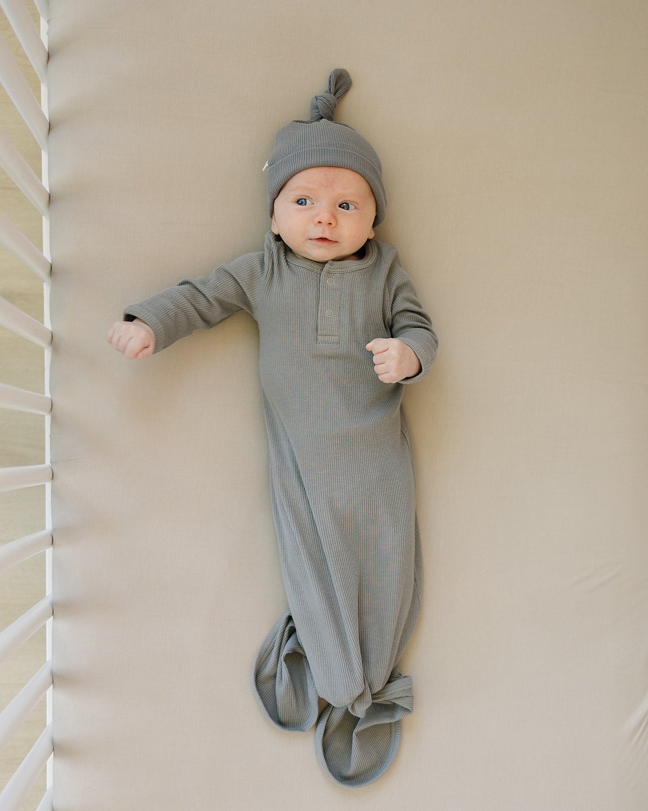 Mebie Baby Ribbed Knot Gown - Grey - Atara & Co