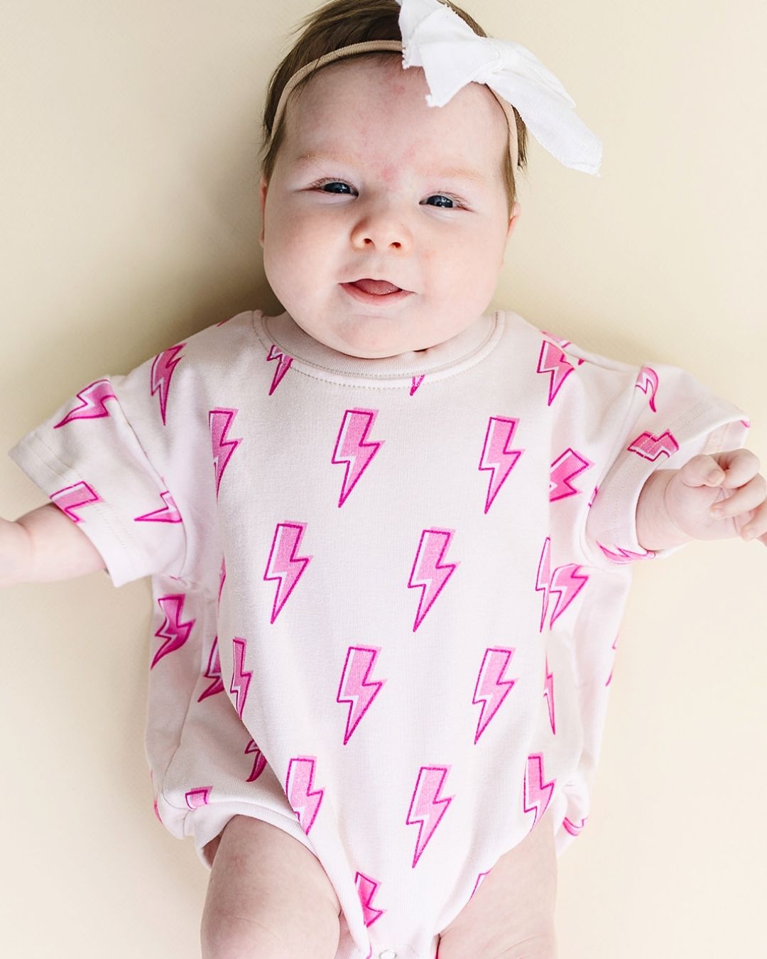 LPK Short Sleeve Bubble Romper - Pink Bolts - Atara & Co