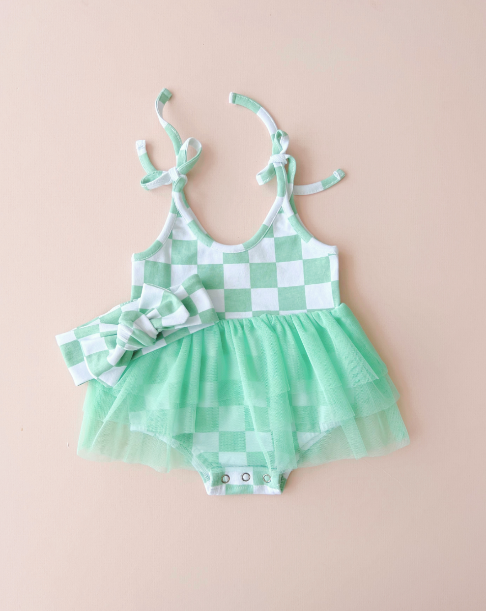 LPK Tutu Romper - Checkered Mint - Atara & Co