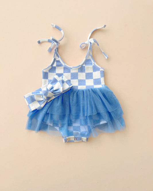 LPK Tutu Romper - Checkered Blue - Atara & Co