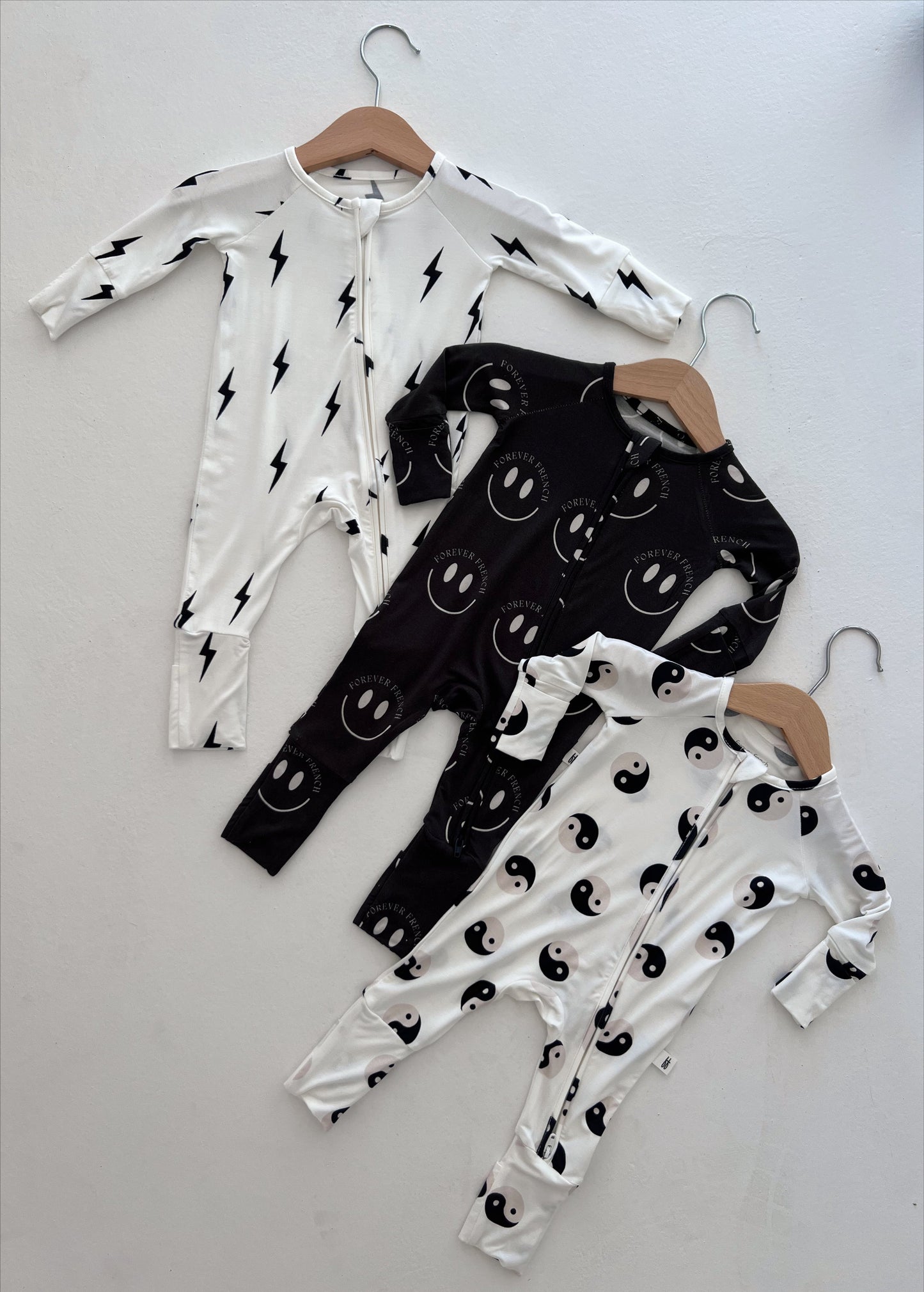 Forever French Bamboo Zip Romper - Black & White Yin Yang