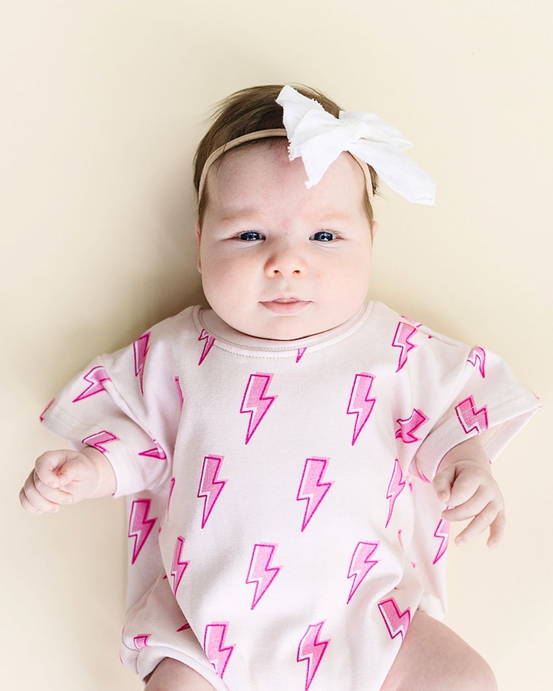 LPK Short Sleeve Bubble Romper - Pink Bolts - Atara & Co