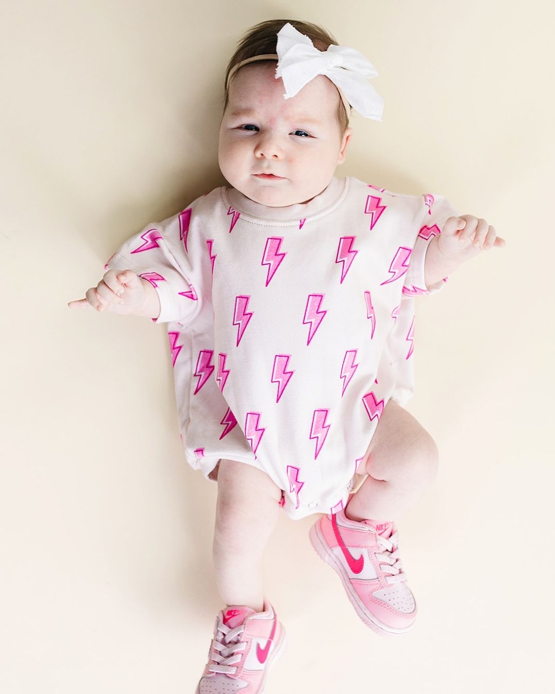 LPK Short Sleeve Bubble Romper - Pink Bolts - Atara & Co