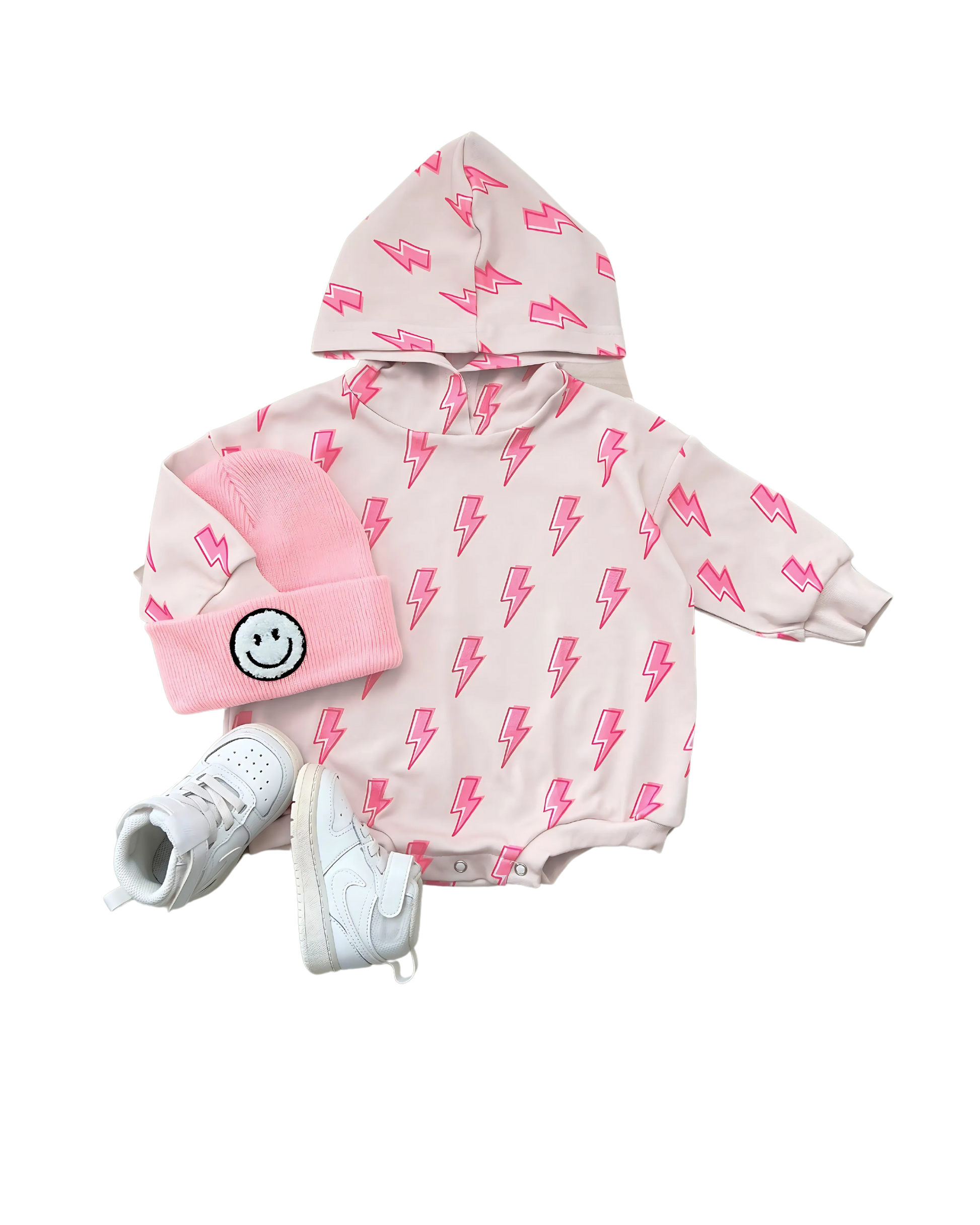 LPK Hooded Bubble Romper - Pink Bolts - Atara & Co