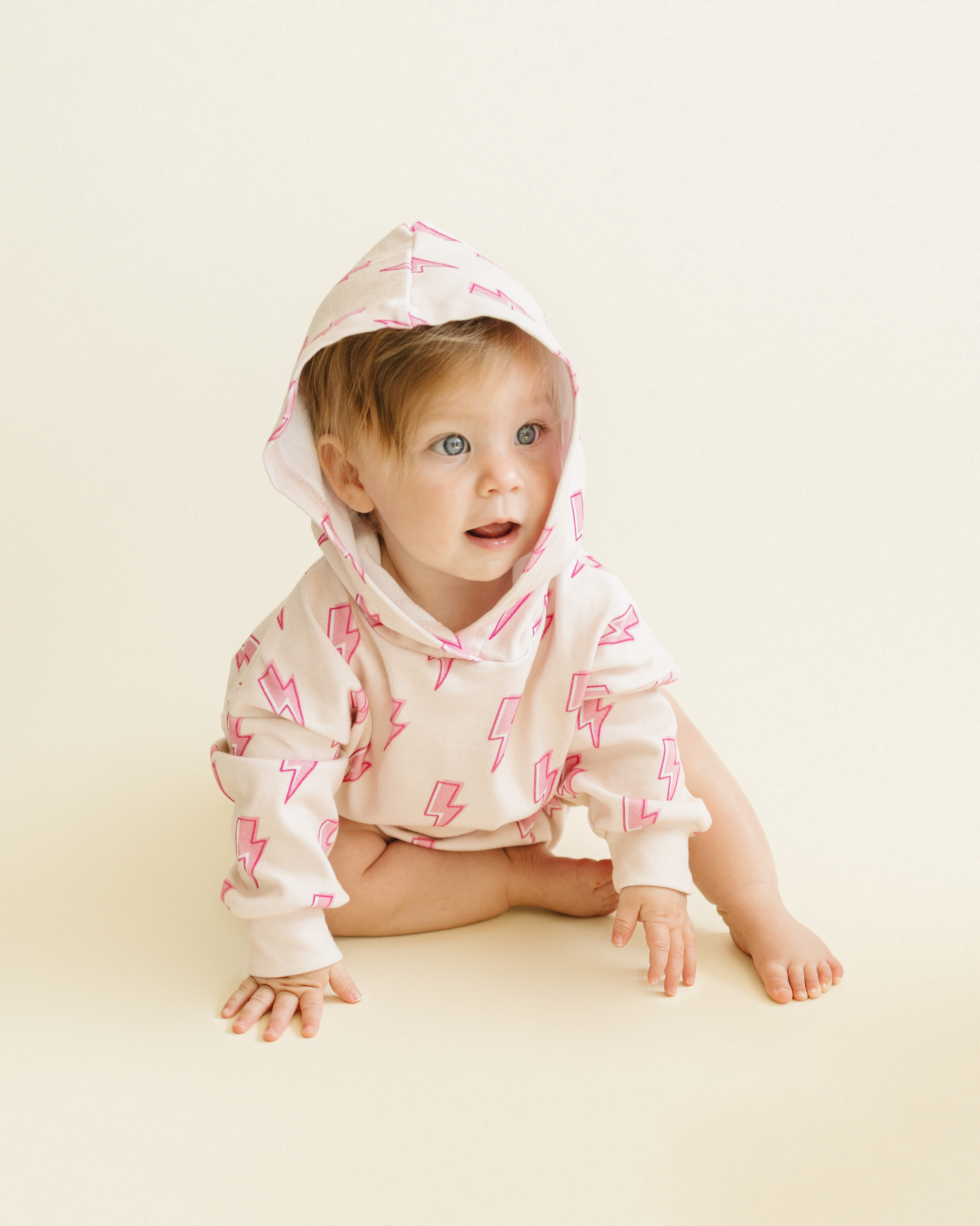 LPK Hooded Bubble Romper - Pink Bolts - Atara & Co