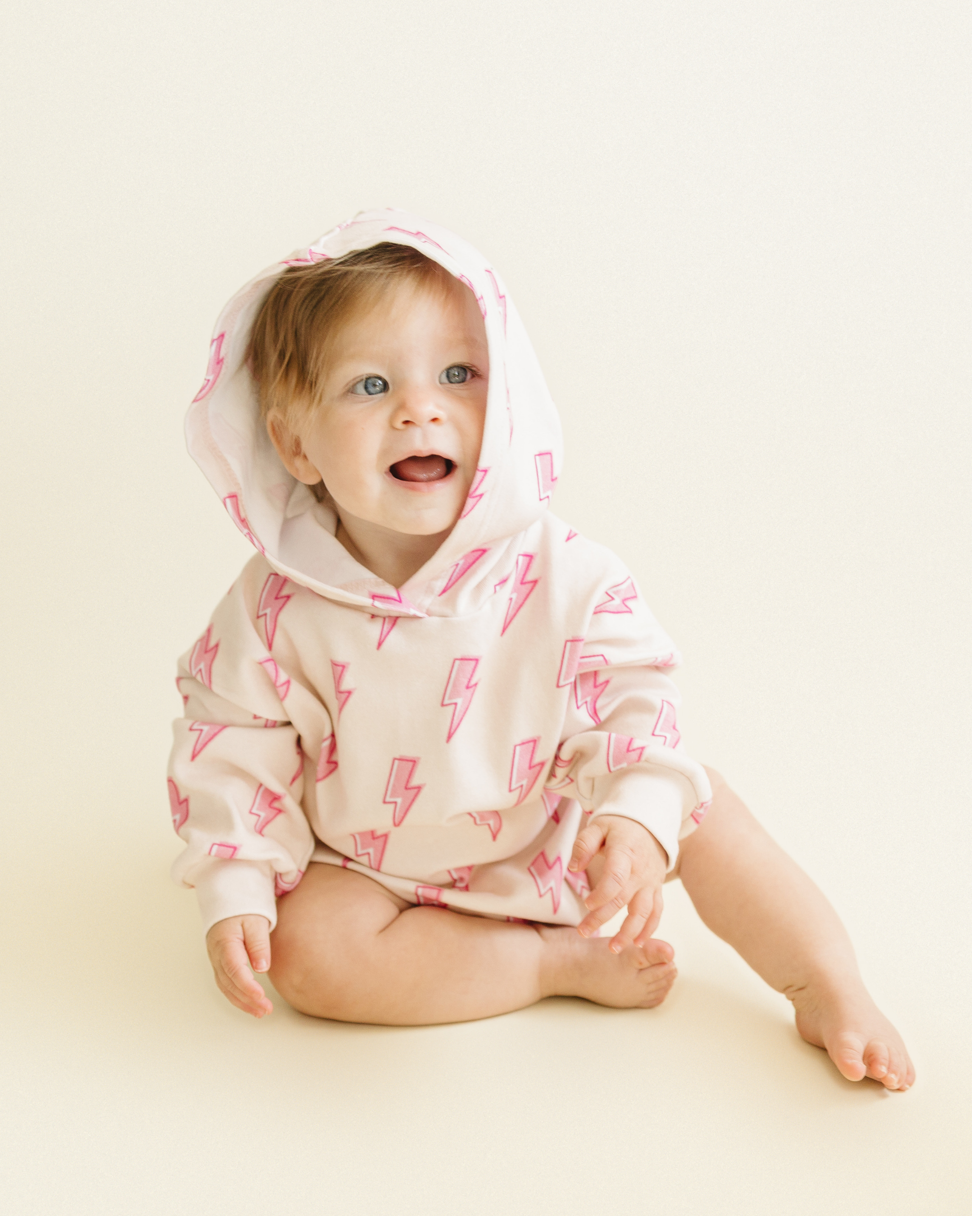 LPK Hooded Bubble Romper - Pink Bolts - Atara & Co