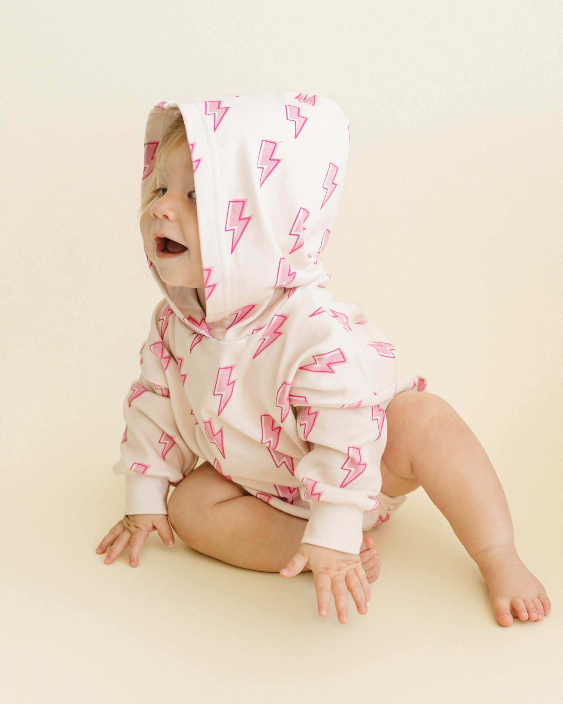 LPK Hooded Bubble Romper - Pink Bolts - Atara & Co