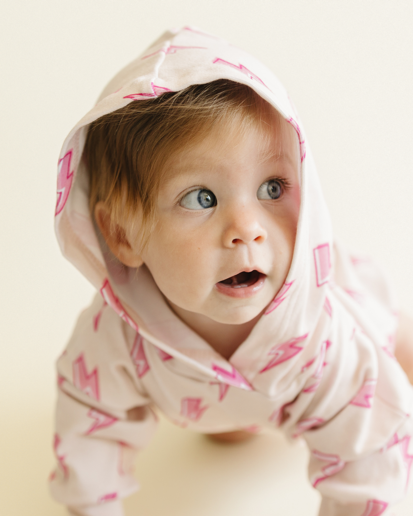 LPK Hooded Bubble Romper - Pink Bolts - Atara & Co