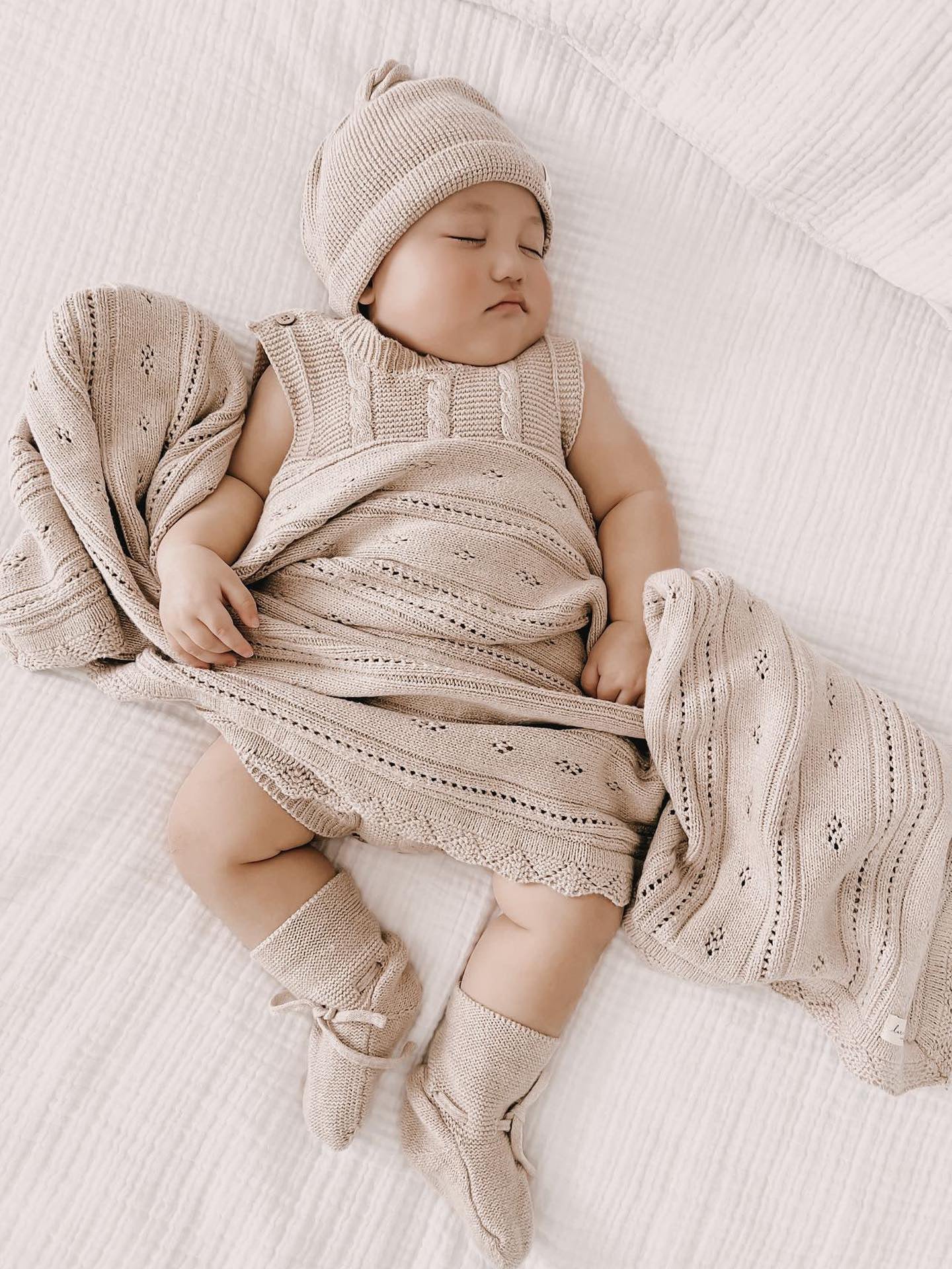 Luna + Luca Pointelle Baby Blanket - Heather Beige - Atara & Co