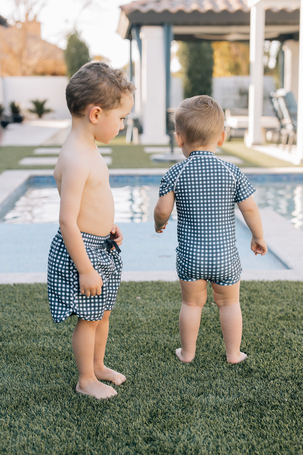 Mebie Baby Navy Gingham Swim Shorts