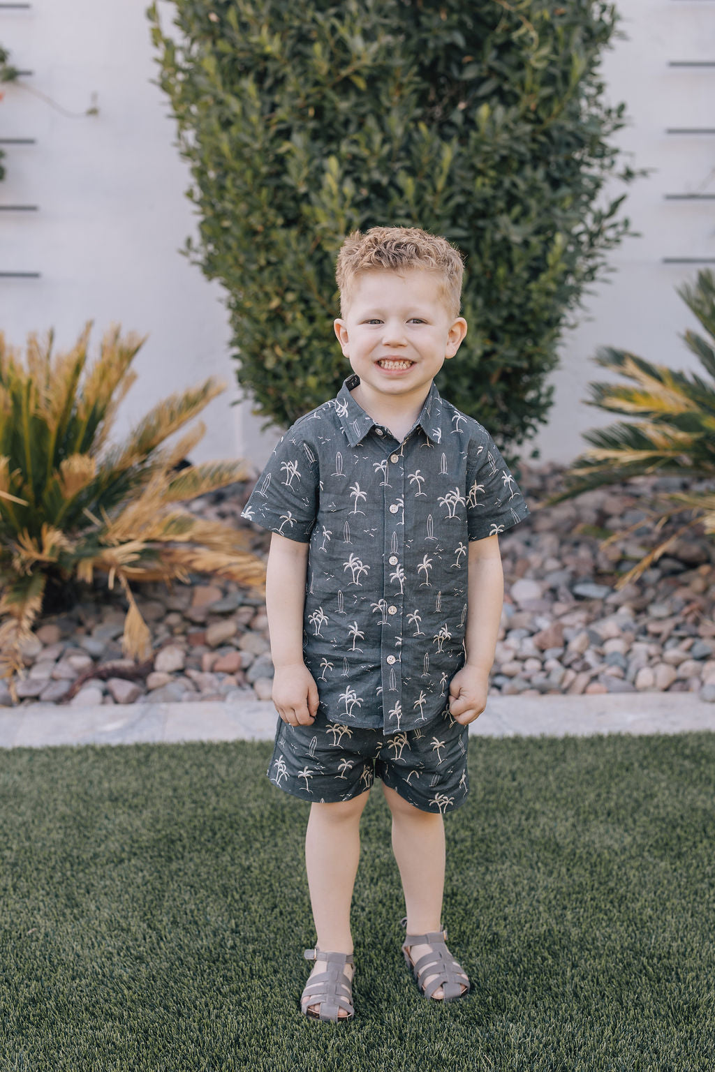 Mebie Baby Navy Surfer Linen Cotton Shorts