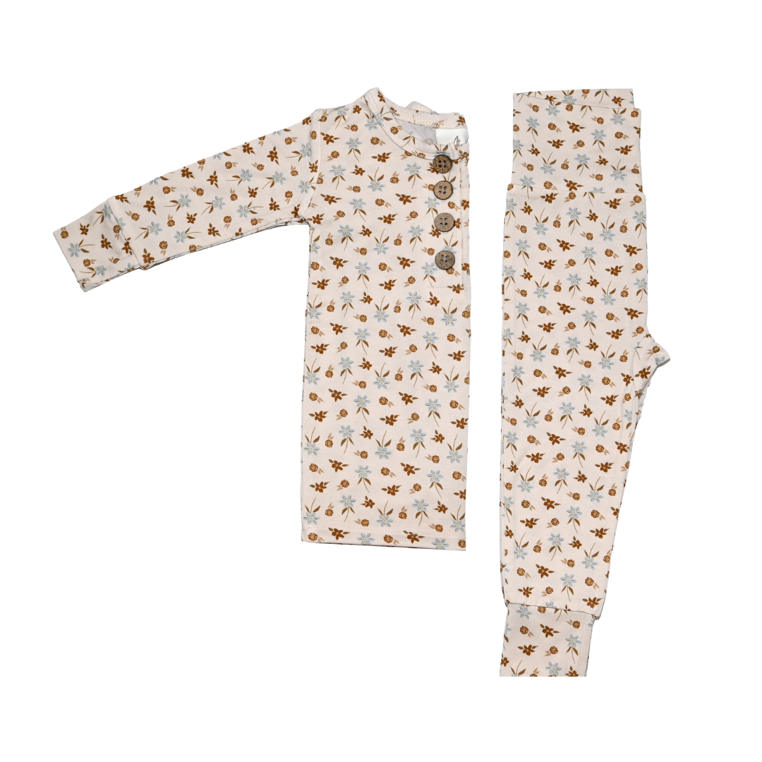 Top + Bottoms Set - Blue & Brown Floral