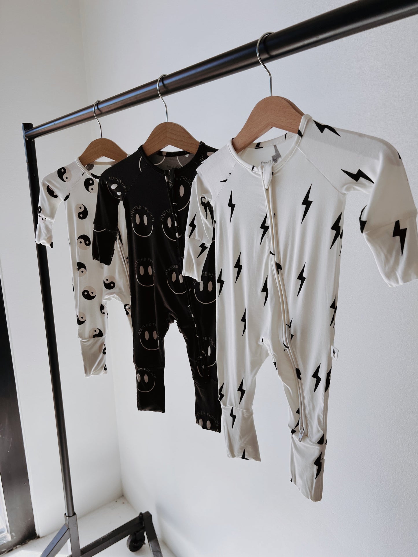 Forever French Bamboo Zip Romper - Black & White Yin Yang