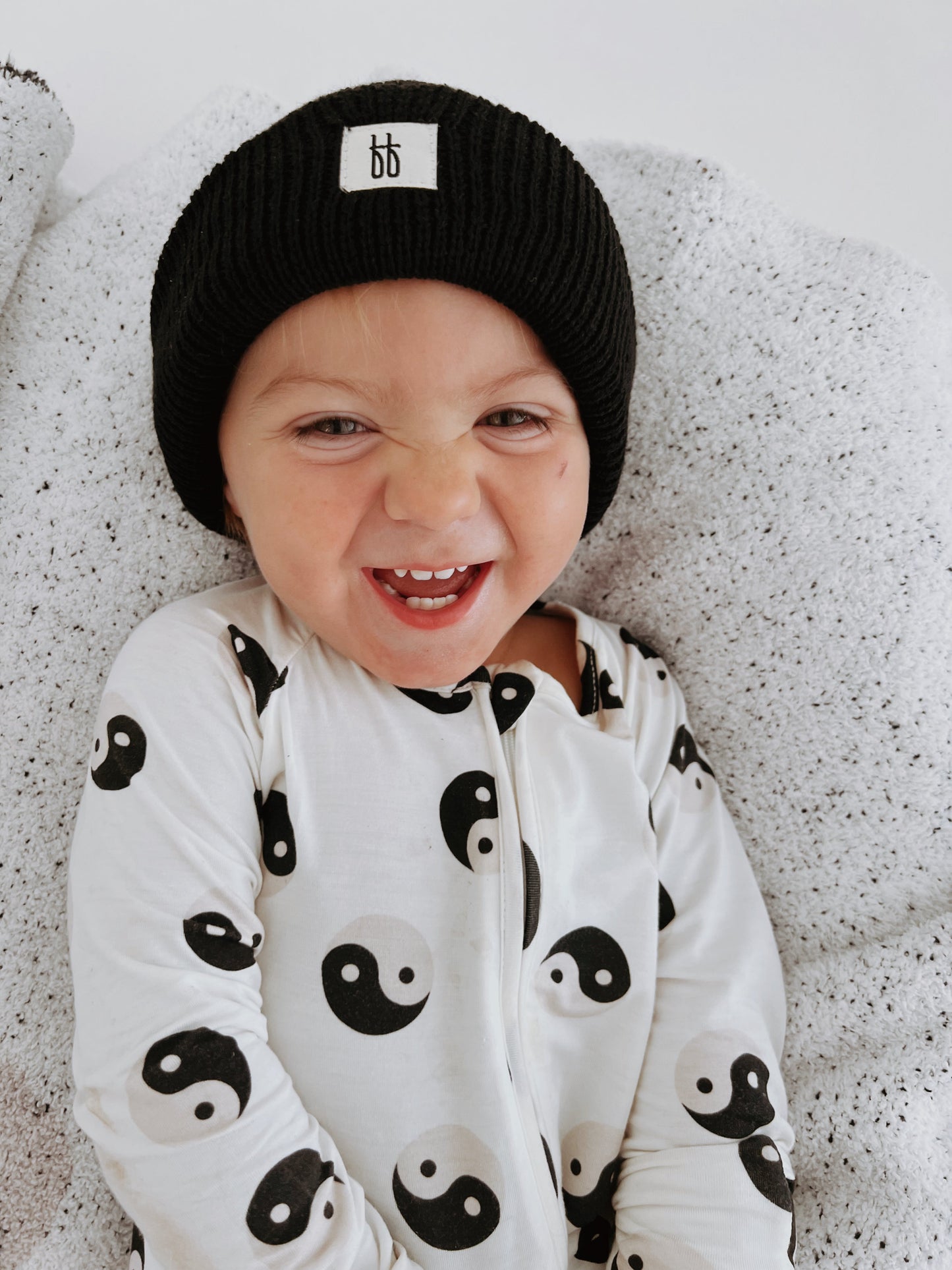 Forever French Bamboo Zip Romper - Black & White Yin Yang