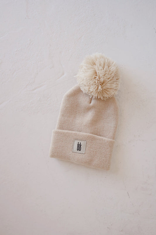 Forever French Pom Top Knit Beanie - Oatmeal