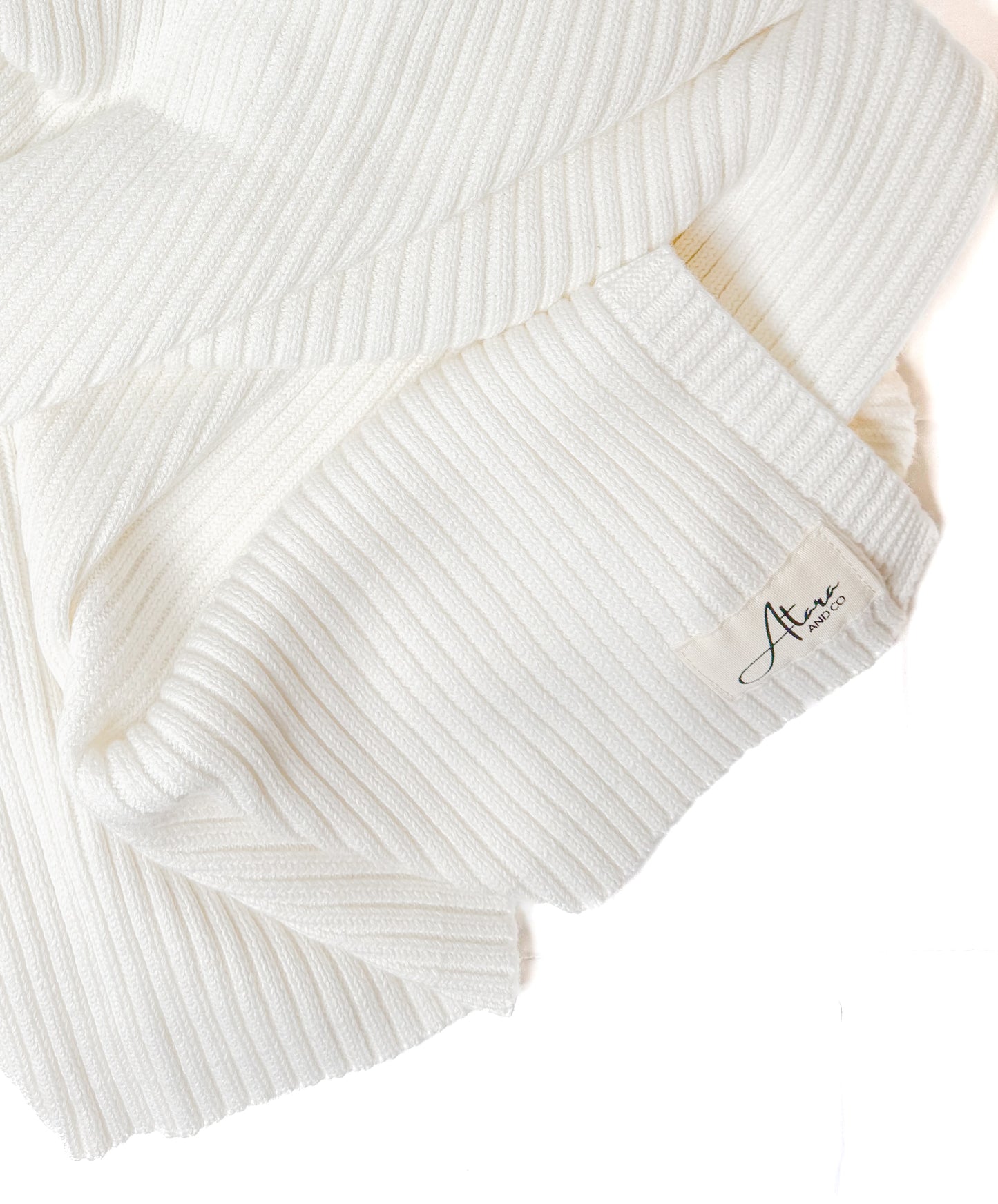 Ribbed Knit Baby Blanket - White