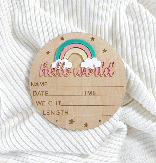 Hello World Newborn Wood Sign (6 Inches)
