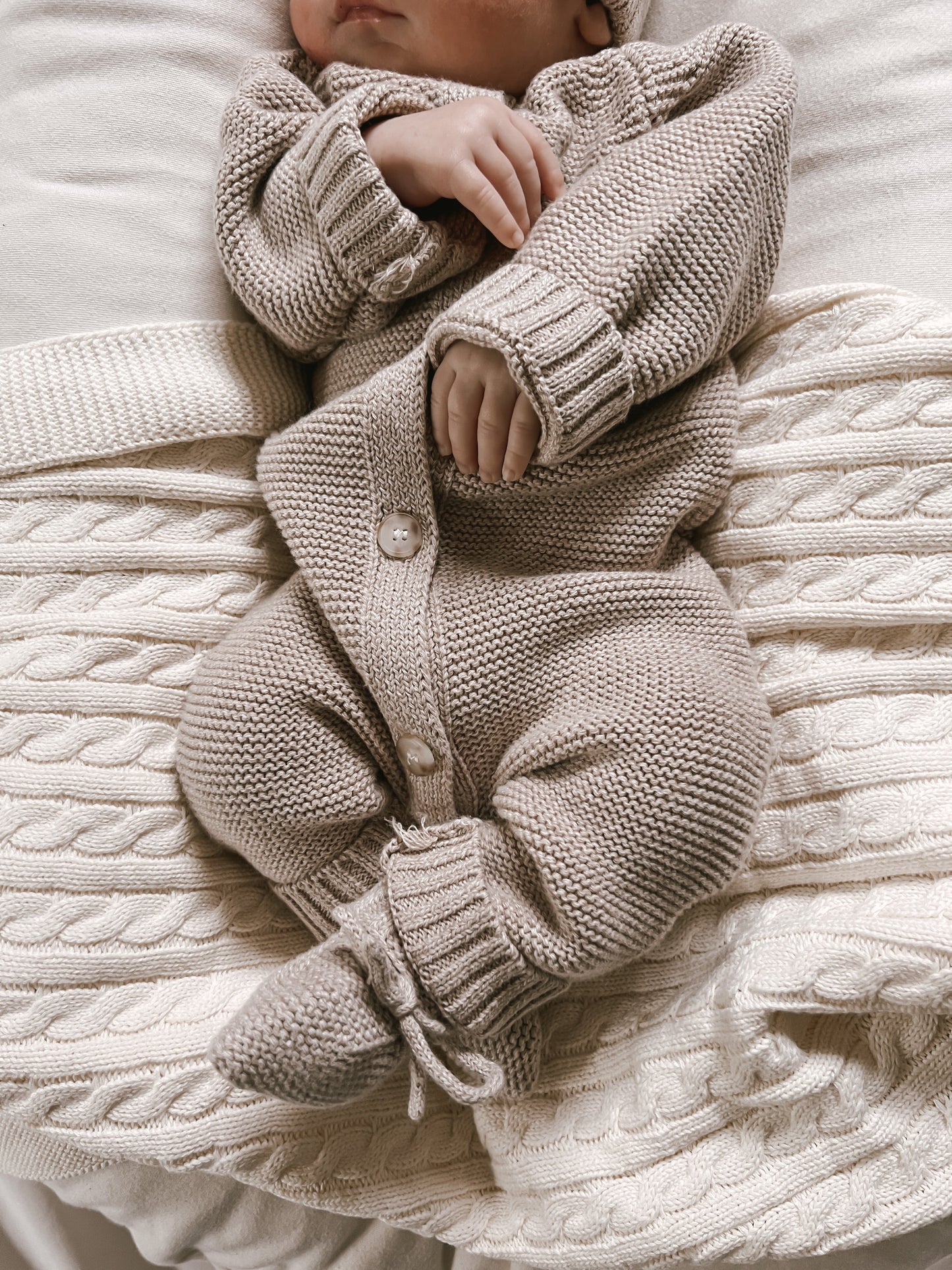 Luna + Luca Cable Knit Baby Blanket - White - Atara & Co