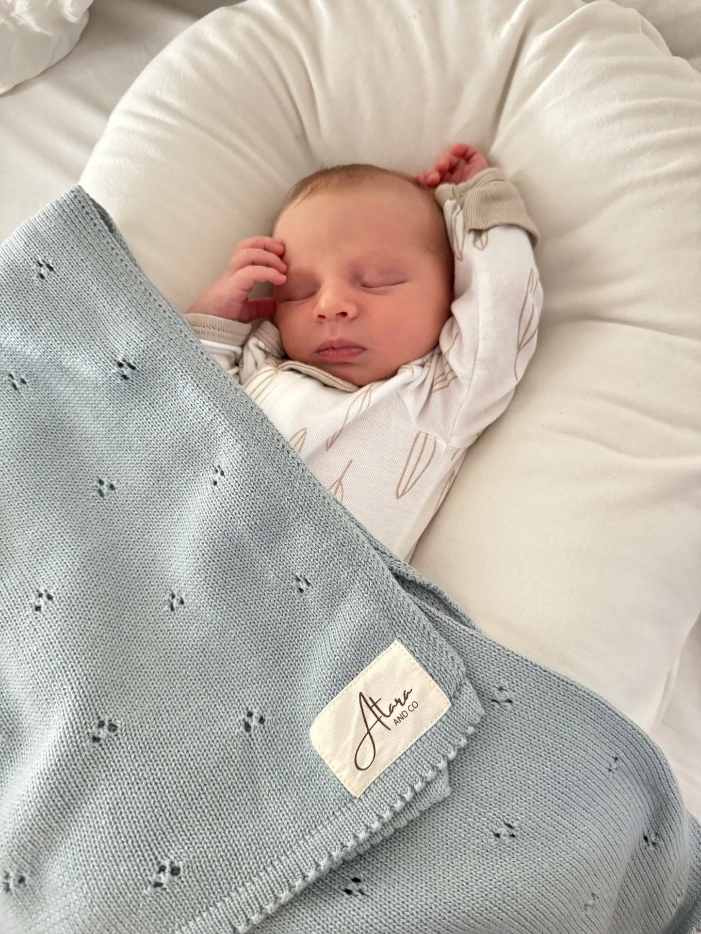Pointelle Knit Baby Blanket - Dusty Blue