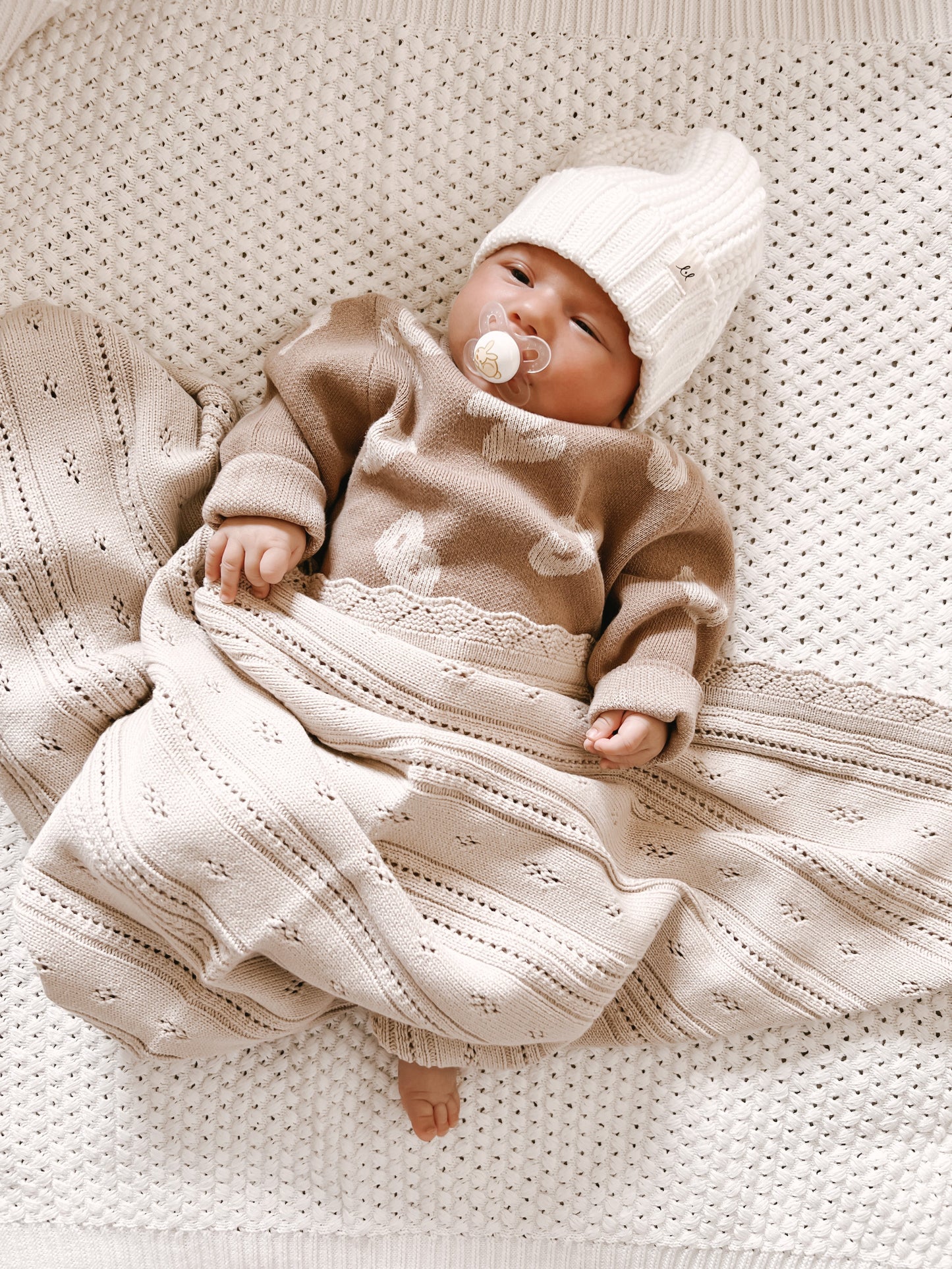 Luna + Luca Pointelle Baby Blanket - Beige - Atara & Co