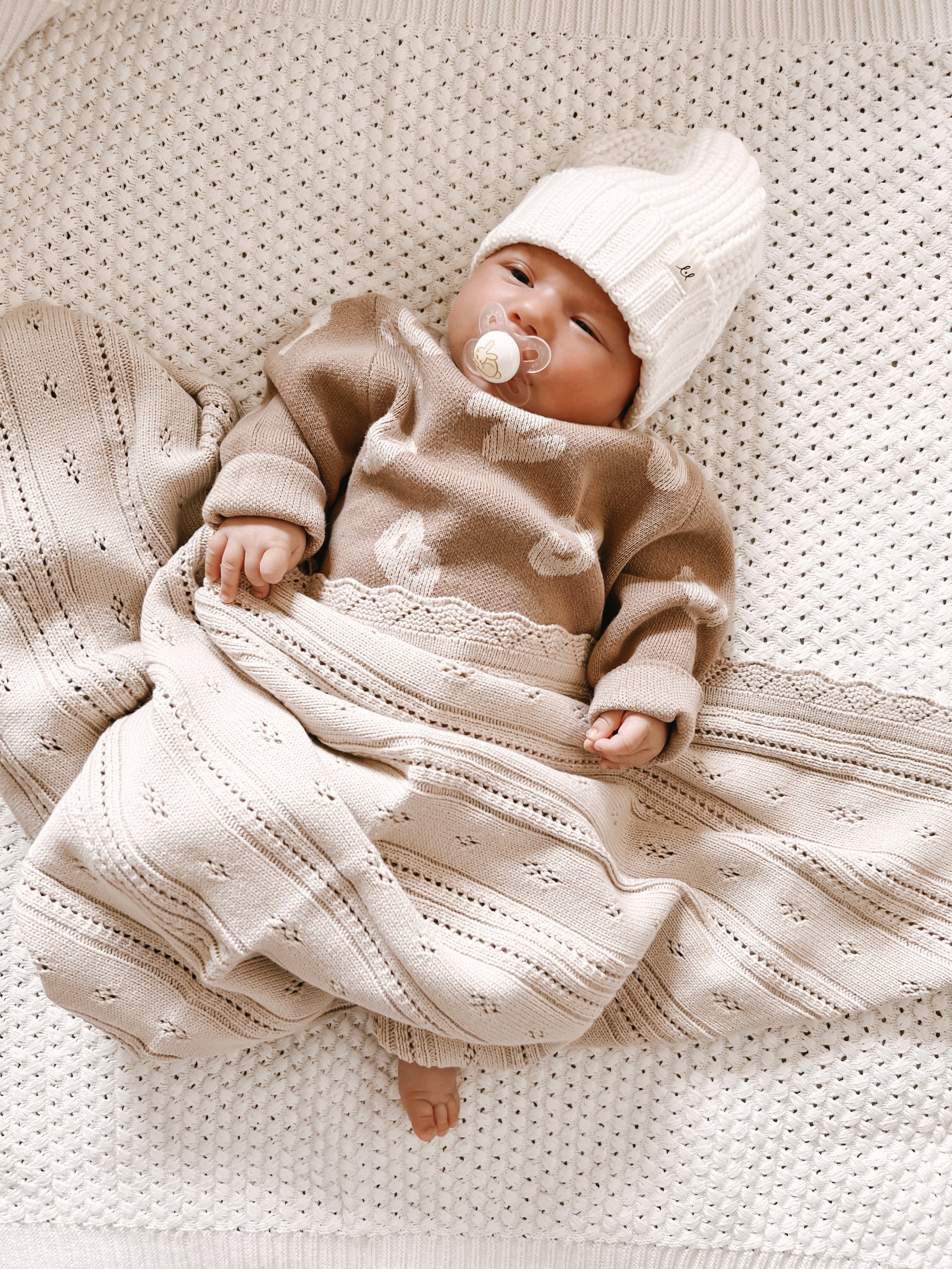 Luna + Luca Pointelle Baby Blanket - Beige - Atara & Co