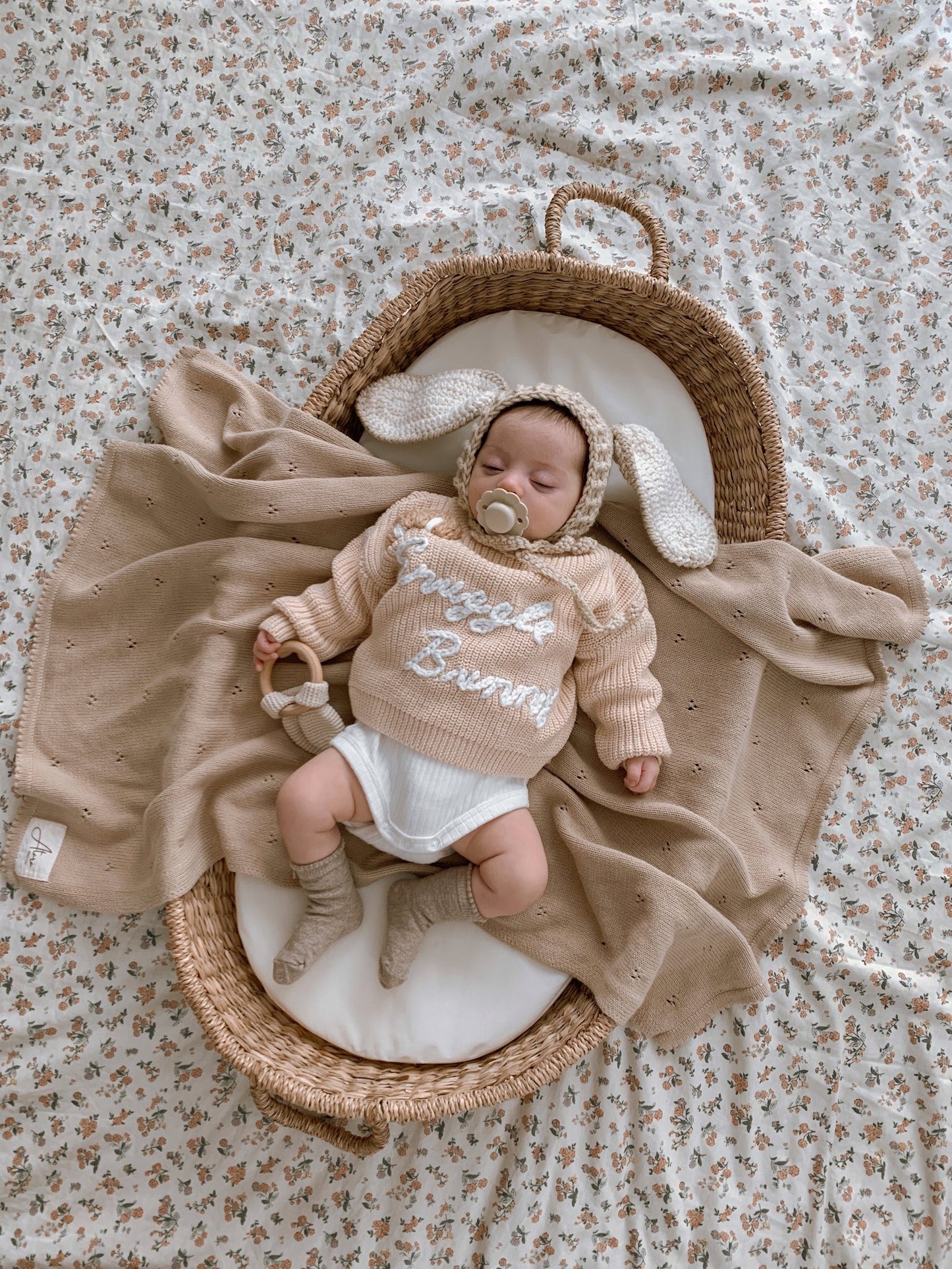 Pointelle Knit Baby Blanket - Beige
