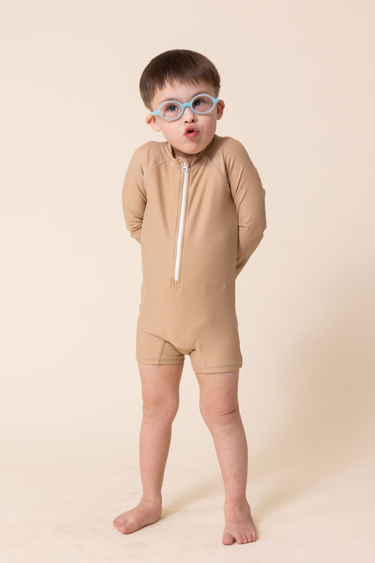 Roco Swim Zip Up Rash Guard - Brown - Atara & Co