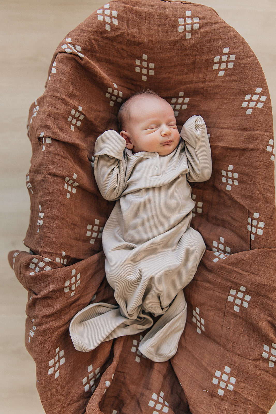 Mebie Baby Ribbed Knot Gown - Oatmeal - Atara & Co